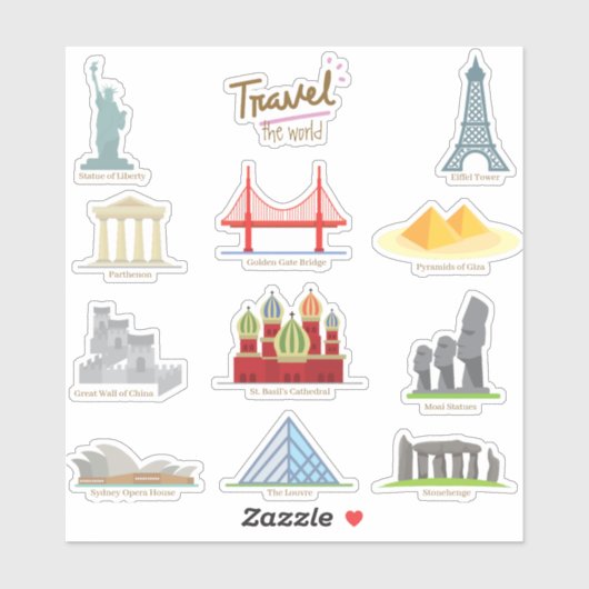 Sticker Monde Voyage Points de repère & Monuments Éducatif (Feuille)