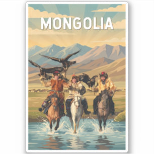 Sticker Mongolie Illustration Voyage Art Vintage