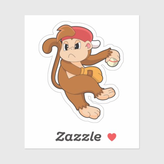 Sticker Monkey at baseball with baseball glove (Feuille)