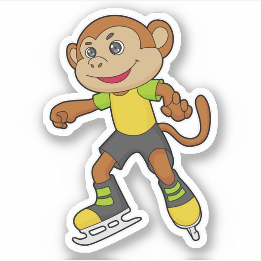 Sticker Monkey at Ice skating with Ice skates (Devant)