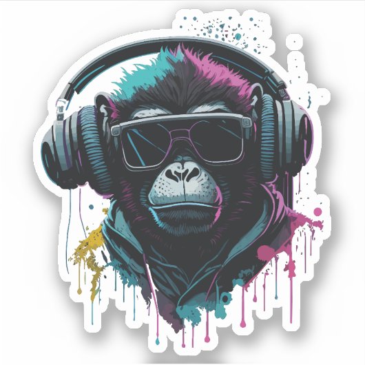 Sticker Monkey dj (Devant)
