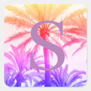 Sticker monogram initiaal tropische palmboom retro