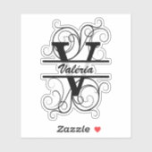 Sticker Monogram letter with swirls ; space for your name (Feuille)