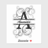 Sticker Monogram letter with swirls ; space for your name (Feuille)