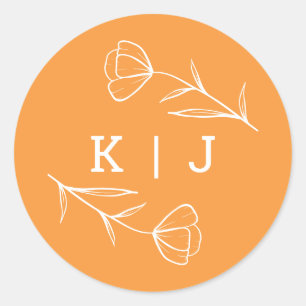 Sticker Monogram Mariage fleur sauvage en Orange