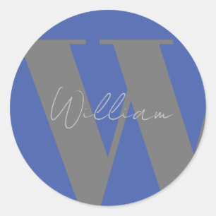 STICKER Monogram naam blauw grijs stijlvol