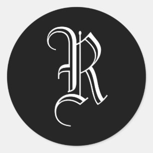 Sticker Monogram R Vieux Style Anglais Noir Blanc