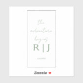 Sticker Monogram Sage Green Quote Adventure Begins Wedding (Feuille)