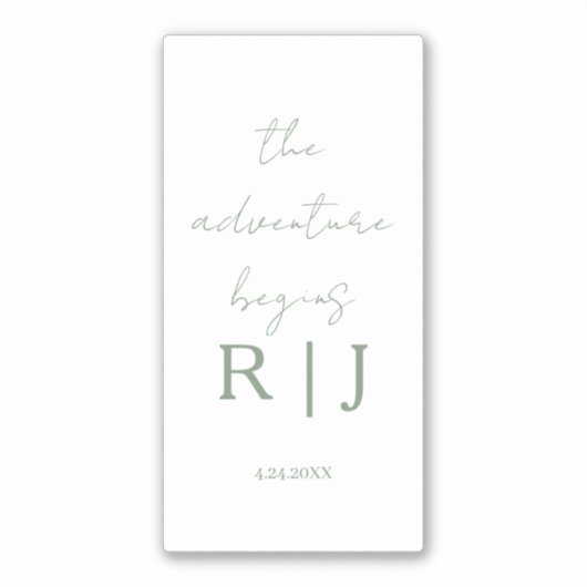Sticker Monogram Sage Green Quote Adventure Begins Wedding (Devant)