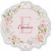 Sticker Monogram Watercolor Blush Pink Rose Flowers Floral (Devant)