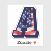 Sticker Monogramme A American Flag LETTRE A INITIAL USA (Feuille)