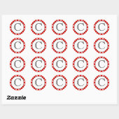 Sticker Monogramme à points polka rouges et blancs (Feuille)