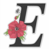 Sticker monogramme, alphabet, lettre E, monogramme floral (Devant)