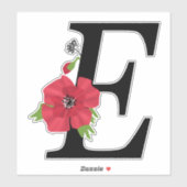 Sticker monogramme, alphabet, lettre E, monogramme floral (Feuille)