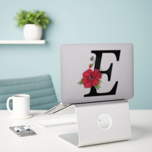 Sticker monogramme, alphabet, lettre E, monogramme floral (Ordinateur portable sur le bureau)