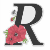 Sticker monogramme, alphabet, lettre R, monogramme floral, (Devant)