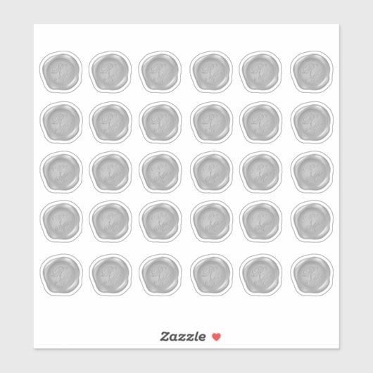 Sticker Monogramme Argent Faux Cire Sceau (Feuille)