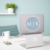 Sticker Monogramme bleu foncé Élégant Mariage minimal simp (Ordinateur portable sur le bureau)