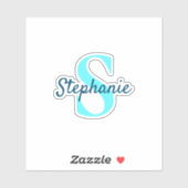 Sticker Monogramme Blue Aqua Personnalisé (Feuille)