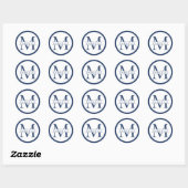 Sticker Monogramme Bordure Ronde - Preppy Navy Blu (Feuille)