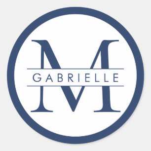 Sticker Monogramme Bordure Ronde - Preppy Navy Blu