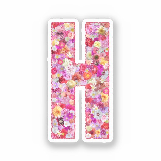 Sticker Monogramme botanique rose, initiale florale H (Recto)