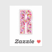 Sticker Monogramme botanique rose, initiale florale R (Feuille)
