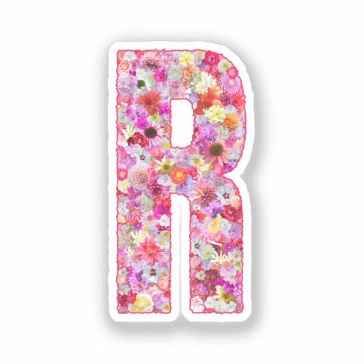 Sticker Monogramme botanique rose, initiale florale R (Recto)