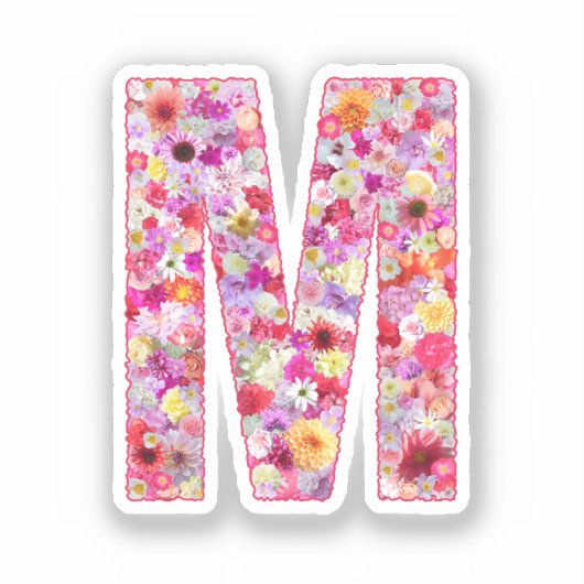 Sticker Monogramme botanique rose lettre initiale M floral (Recto)
