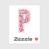 Sticker Monogramme botanique rose lettre initiale P floral (Feuille)