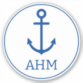 Sticker Monogramme d'Ancre marine bleu et blanc simple (Devant)