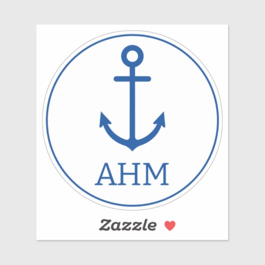 Sticker Monogramme d'Ancre marine bleu et blanc simple (Feuille)