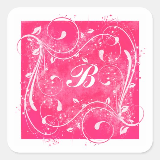 Sticker monogramme de 1,5 po avec des brins roses  (Devant)