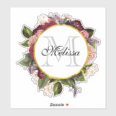 Sticker Monogramme de Bourgogne rose et fleurs vertes (Feuille)