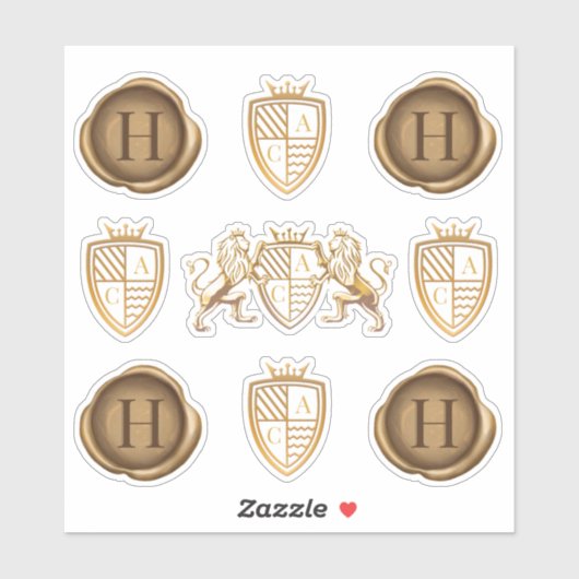 Sticker Monogramme de cime de lion de famille Emblem & Sea (Feuille)