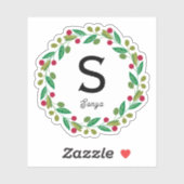 Sticker Monogramme de couronne de Noël, Coupe de vinyle (Feuille)