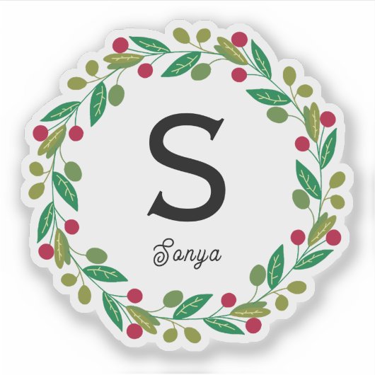 Sticker Monogramme de couronne de Noël, Coupe de vinyle (Devant)