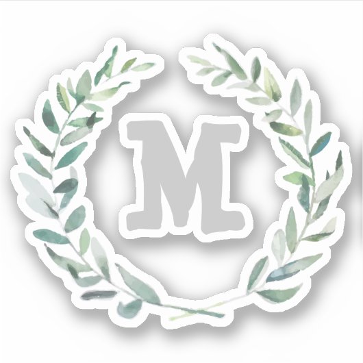Sticker monogramme de couronne florale personnalisé (Devant)