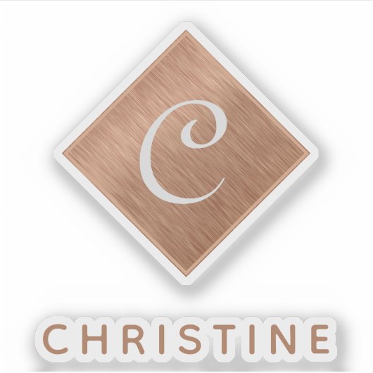 Sticker Monogramme de cuivre Faux Métal Brown Nom personna (Devant)