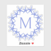 Sticker Monogramme de gerbe de poisson étoilé bleu et blan (Feuille)