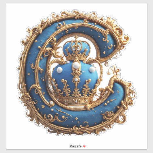 Sticker Monogramme de lettre C bleu royal (Feuille)