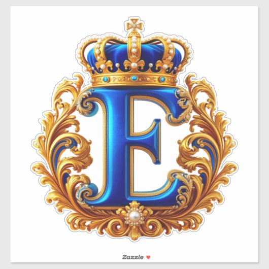Sticker Monogramme de lettre E bleu royal (Feuille)