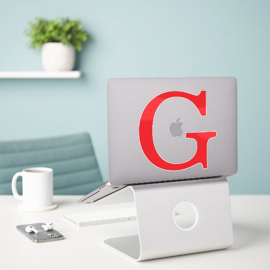 Sticker Monogramme de lettre initiale rouge blanc simple (Ordinateur portable sur le bureau)