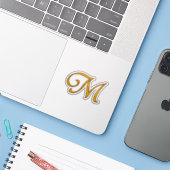 Sticker Monogramme de luxe Or M (Ordinateur portable avec iPhone)