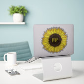 Sticker monogramme de tournesol (Ordinateur portable sur le bureau)