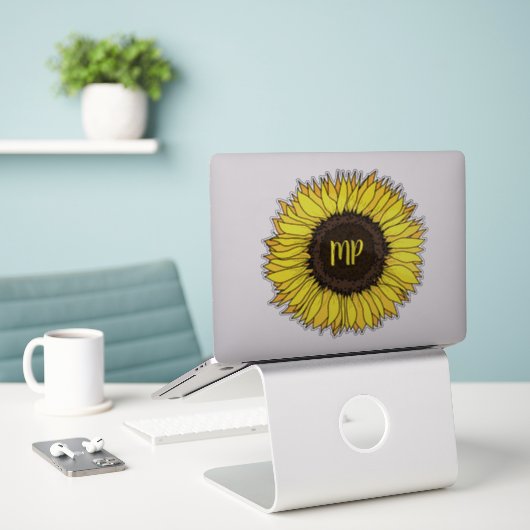 Sticker monogramme de tournesol (Ordinateur portable sur le bureau)