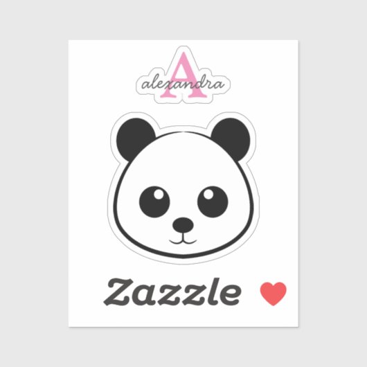 Sticker Monogramme de visage de panda souriant (Feuille)