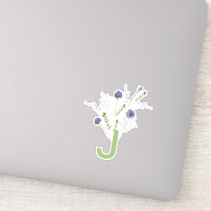 Sticker Monogramme Élégant Purple Vert Motif Floral