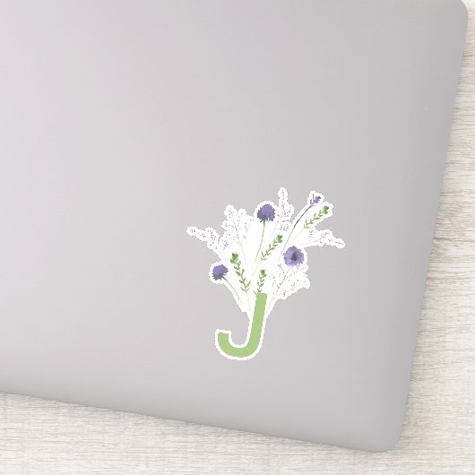 Sticker Monogramme Élégant Purple Vert Motif Floral (Détail)