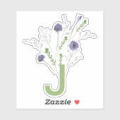 Sticker Monogramme Élégant Purple Vert Motif Floral (Feuille)